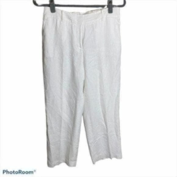 Talbots Womens White 100% Linen Wide Leg Pant Size 4 - Picture 1 of 5